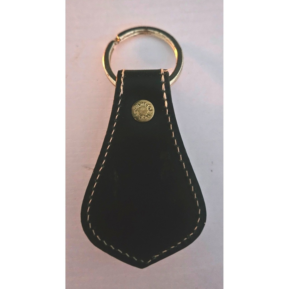 Dooney & Bourke Keychain OS Navy/Tan Excellent All Weather Leather Duck Logo VTG - Picture 2 of 2